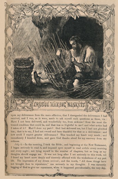 Crusoe Making Baskets, c1870 by Unbekannt