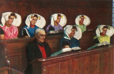 Dutch women wearing traditional dress in church by Unbekannt