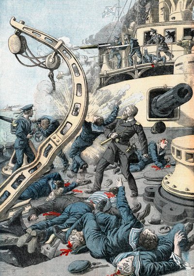 Explosion on a Russian Warship, Russo-Japanese War by Unbekannt