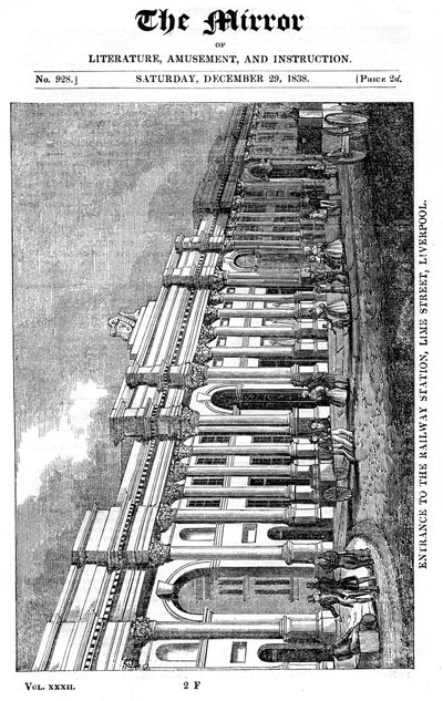 Façade of Lime Street Station, Liverpool, 1838 by Unbekannt