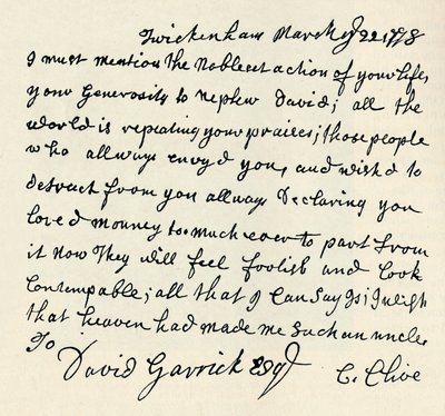 Facsimile of autograph letter by Kitty Clive, 1907 by Unbekannt