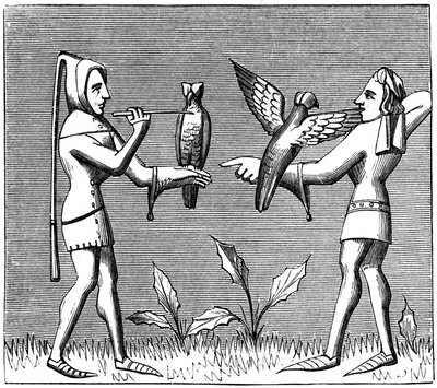 Falconers dressing their birds, 14th century by Unbekannt