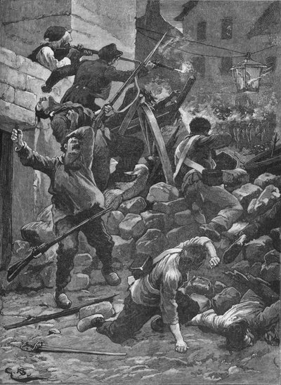 Fighting at the barricades in Paris, 1848 by Unbekannt