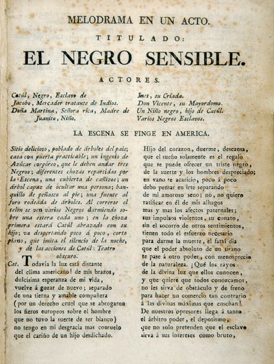 First page of "El negro sensible" by Unbekannt
