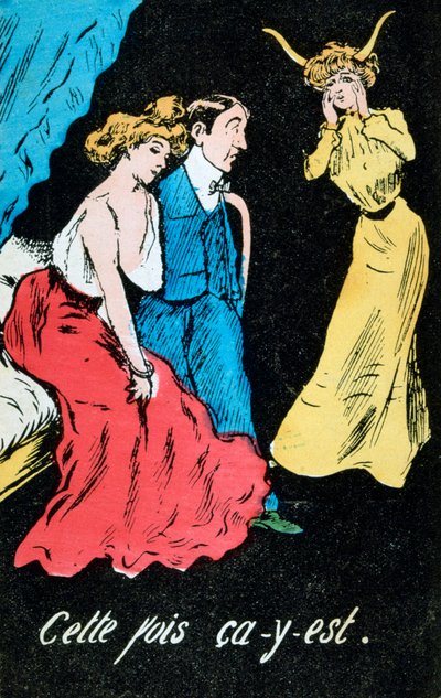 French Adultery Caricature Postcard by Unbekannt