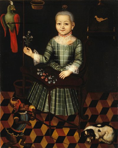 Girl with Parrot by Unbekannt