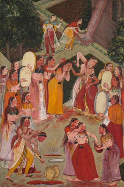 Girls Spraying Each Other at Holi, c. 1640-1650 by Unbekannt