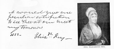 Handwriting and signature of Elizabeth Fry by Unbekannt