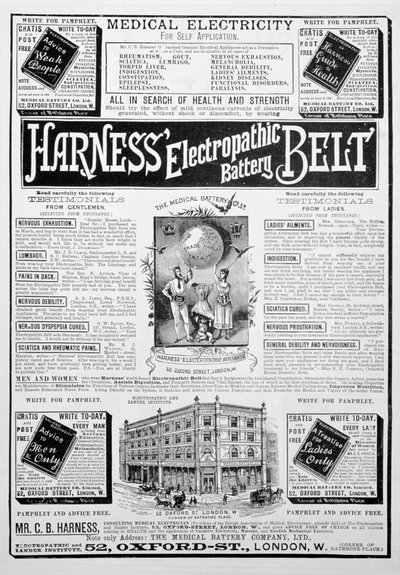 Harness Electropathic Battery Belt advert, 1893 by Unbekannt