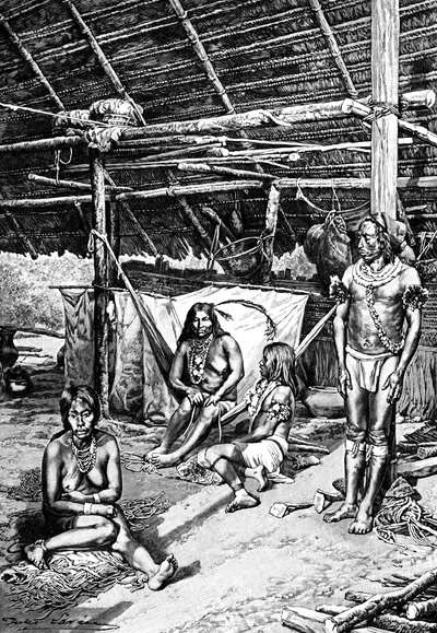 Inside a Ticuna hut, South America, 1895 by Unbekannt