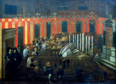 Interior of a Synagogue during Prayer by Unbekannt