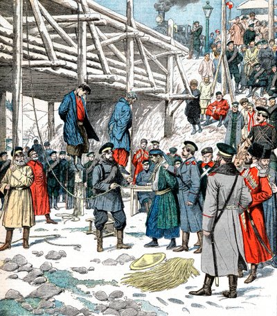 Japanese spies being hanged, Russo-Japanese War, 1904-5 by Unbekannt