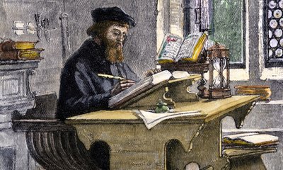 John Wycliffe at work by Unbekannt