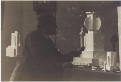 Kazimir Malevich in his studio by Unbekannt