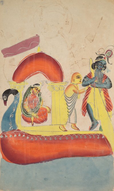 Krishna Ferrying Radha Across the Yamuna River, 1800s by Unbekannt