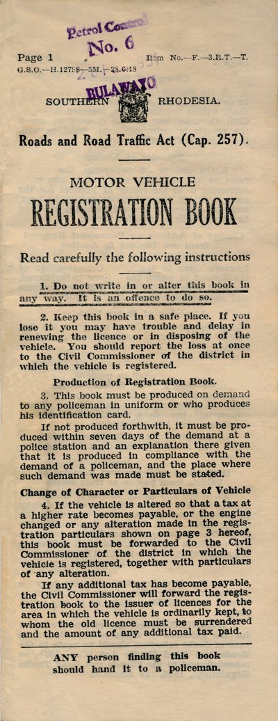 Motor Vehicle Registration Book, 1949 by Unbekannt