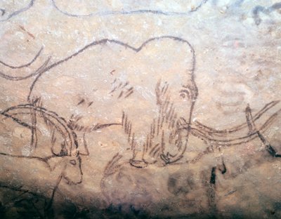Neolithic cave-painting of mammoth and ibexes by Unbekannt