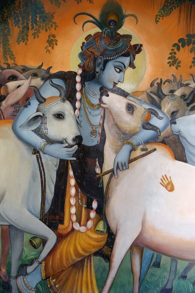 Hindu God Krishna Hugging Cows, India by Unbekannt