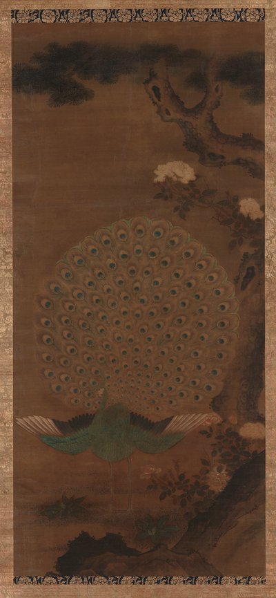 Peacock, peonies and pine, Edo period by Unbekannt