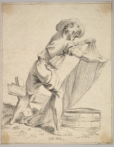 Peasant Holding Fish Net by Unbekannt