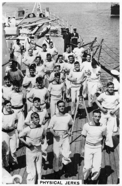 Physical jerks, exercise on board HMS Devonshire by Unbekannt