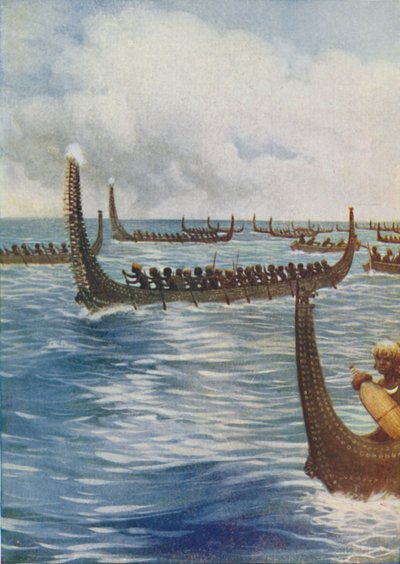 Polynesian War Canoes by Unbekannt