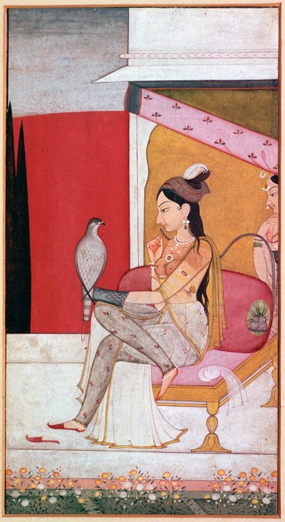 Punjabi illustration of a lady with a hawk by Unbekannt
