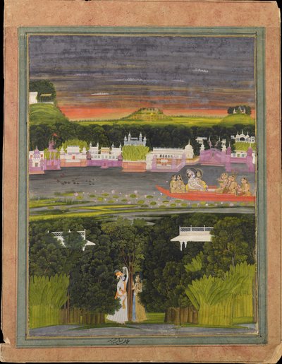 Radha and Krishna in the Boat of Love by Unbekannt