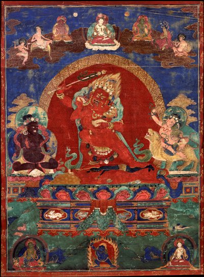 Red Yamari Flanked by Virupa and Dombi Heruka by Unbekannt