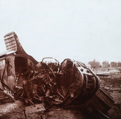 Ripped open tank, Champagne, northern France, c1914-c1918 by Unbekannt