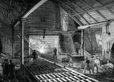Running the molten iron into the pigs, c1880 by Unbekannt