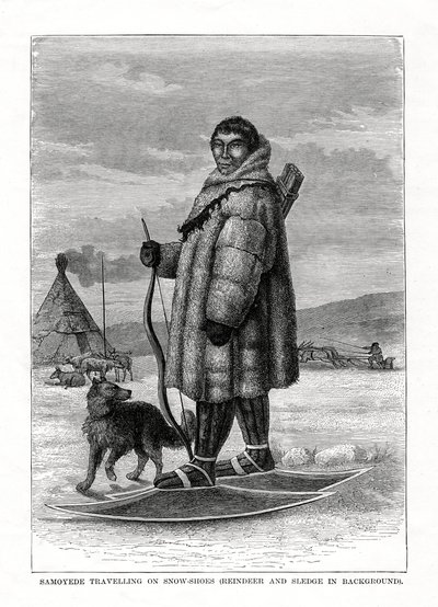 Samoyede Traveling on Snow-Shoes, Russia, 1877 by Unbekannt