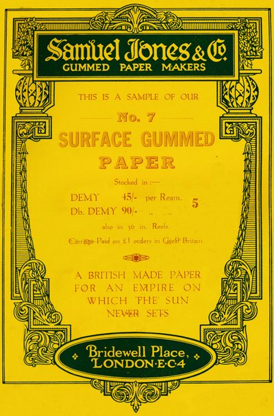 Samuel Jones & Company Gummed Paper Makers Advert, 1919 by Unbekannt