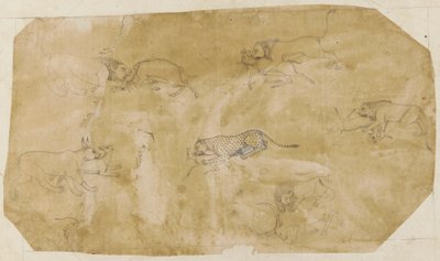 Six groups of fighting animals, 18th century by Unbekannt