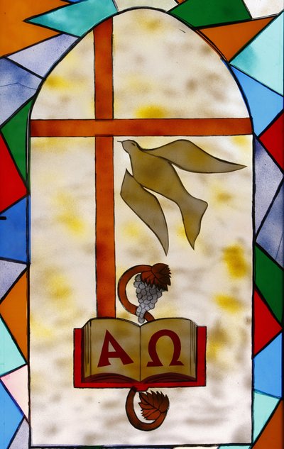 Stained glass: Christian symbols, Togoville, Togo by Unbekannt