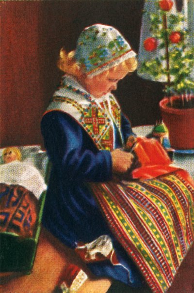 Swedish Girl Playing with Dolls by Unbekannt