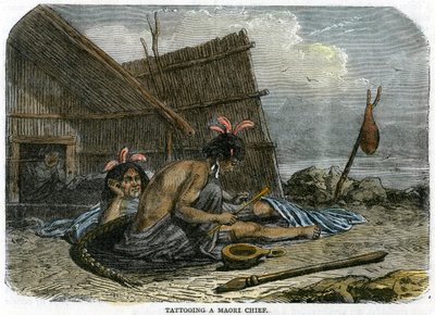 Tattooing a Maori Chief, New Zealand by Unbekannt