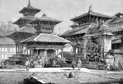 Temples facing the Royal Place, Katmandu, Nepal by Unbekannt