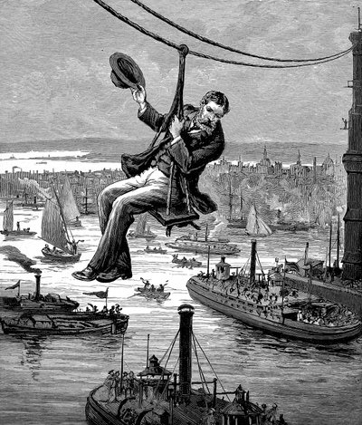 Testing the Cables on Brooklyn Bridge by Unbekannt
