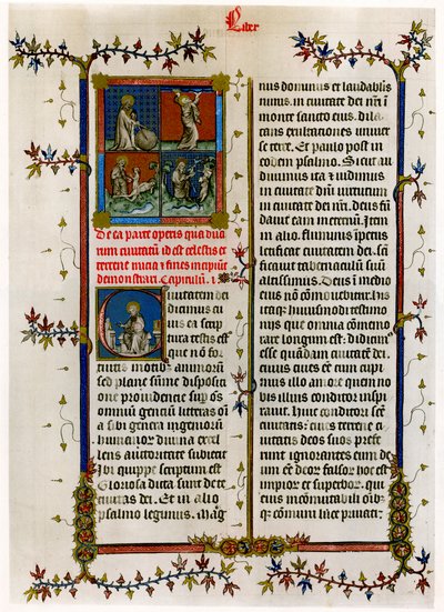 Text page with biblical scenes, late 14th century by Unbekannt