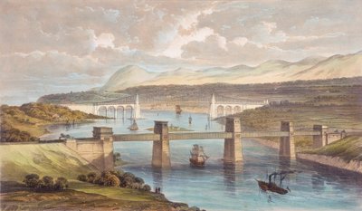 The Britannia Tubular Bridge, Menai Strait, Wales, c1850 by Unbekannt