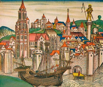 The City of Treviso with a Carrack by Unbekannt
