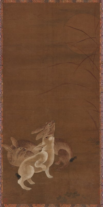 Three Hares Looking at the Moon by Unbekannt