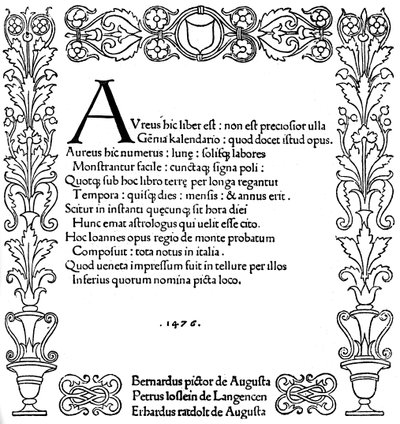 Title Page of Kalendarium by Regiomontanus, 1476 by Unbekannt