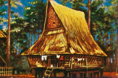 Traditional House on Stilts, Sumatra by Unbekannt