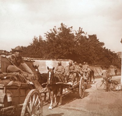 Troops in Horse-Drawn Carts, Raux, France by Unbekannt