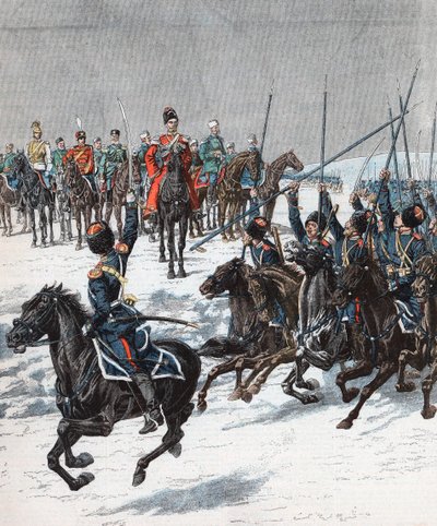 Tsar Nicholas II reviewing Cossacks, Russo-Japanese War, 1904-5 by Unbekannt