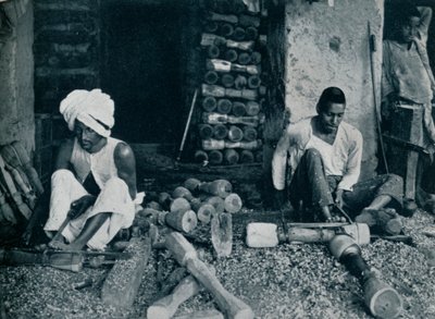 Turning Wooden Bed Legs, c1942 by Unbekannt