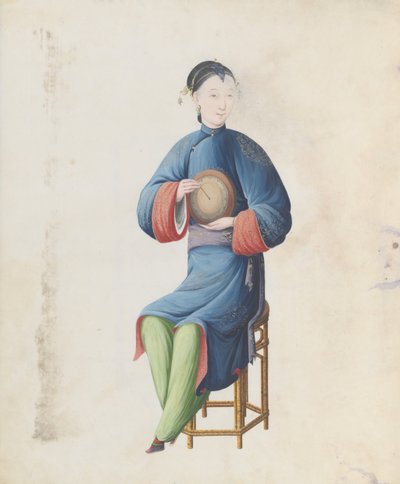 Watercolour of Musician Playing Diangu by Unbekannt