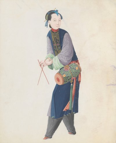 Watercolour of Musician Playing Drum by Unbekannt